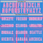 Maglia da calcio personalizzata con stampa sublimatica delle linee blu, uniforme rosa-bianca