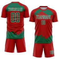 Frammento di arte personalizzata da calcio verde-bianco, maglia uniforme rossa, astratto, sublimazione Kelly