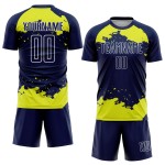 Maglia personalizzata, uniforme, arte, giallo-bianco, neon, astratto, calcio, frammento blu navy, sublimazione