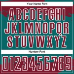 Maglia personalizzata uniforme con frammento di arte calcistica astratta color cremisi-bianco-verde acqua