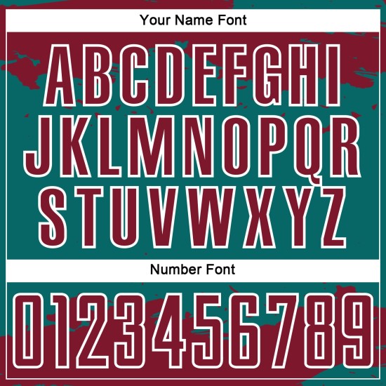 Maglia personalizzata uniforme con frammento di arte calcistica astratta color cremisi-bianco-verde acqua