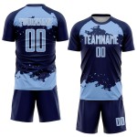 Maglia da calcio blu navy-bianca personalizzata con frammento di sublimazione, arte uniforme