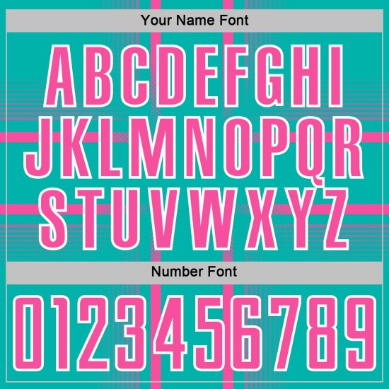 Maglia da calcio personalizzata con linee uniformi rosa-bianche, stampa a sublimazione, acquamarina