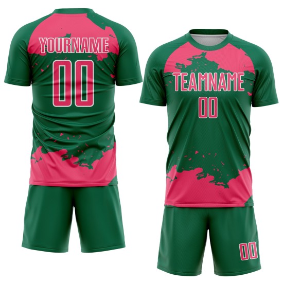 Maglia da calcio personalizzata, motivo Kelly, rosa-bianco verde, frammento astratto, sublimazione, neon