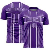 Maglia da calcio bianca e viola con linee uniformi stampate a sublimazione