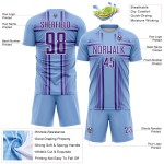 Maglia da calcio blu chiaro con stampa sublimatica viola-bianca, uniforme personalizzata