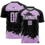 Maglia da calcio personalizzata con frammento di uniforme, stampata a sublimazione, nera, viola e bianca, astratta