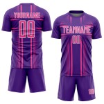 Maglia da calcio personalizzata con linee viola e stampa sublimatica rosa-bianca