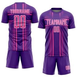 Maglia da calcio personalizzata con linee viola e stampa sublimatica rosa-bianca