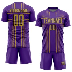 Maglia da calcio personalizzata con linee viola uniforme stampata a sublimazione, oro antico-nero