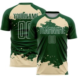 Maglia da calcio personalizzata con frammento astratto, uniforme, arte verde crema-bianco