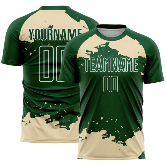Maglia da calcio personalizzata con frammento astratto, uniforme, arte verde crema-bianco