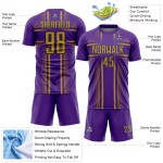 Maglia da calcio personalizzata con linee viola uniforme stampata a sublimazione, oro antico-nero