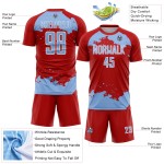 Frammento di maglia personalizzata sublimazione blu-bianca uniforme da calcio luce rossa arte astratta