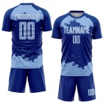 Maglia da calcio uniforme astratta leggera, stampata a sublimazione, frammento artistico blu-bianco personalizzato
