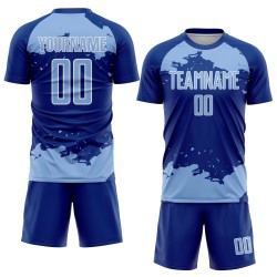 Maglia da calcio uniforme astratta leggera, stampata a sublimazione, frammento artistico blu-bianco personalizzato