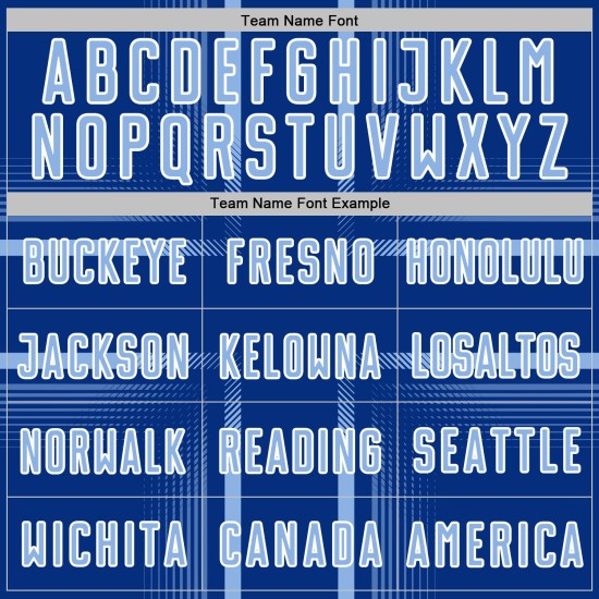 Maglia da calcio personalizzata Royal Soccer con linee chiare stampate a sublimazione, blu e bianco