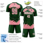 Frammento di uniforme da calcio con stampa a sublimazione astratta rosa-bianca su maglia verde personalizzata