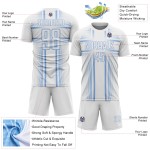 Maglia da calcio bianca con linee azzurre personalizzate con stampa a sublimazione
