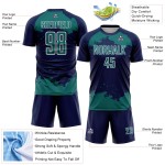 Frammento di sublimazione astratta personalizzata maglia blu navy uniforme da calcio arte verde acqua-bianco