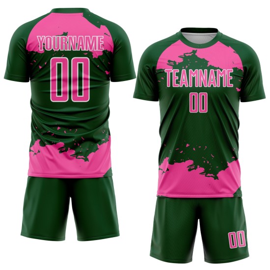 Maglia da calcio personalizzata con stampa a sublimazione astratta, verde, rosa e bianco, frammento uniforme