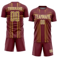Maglia da calcio personalizzata bordeaux con vecchia uniforme a sublimazione e linee oro-bianche