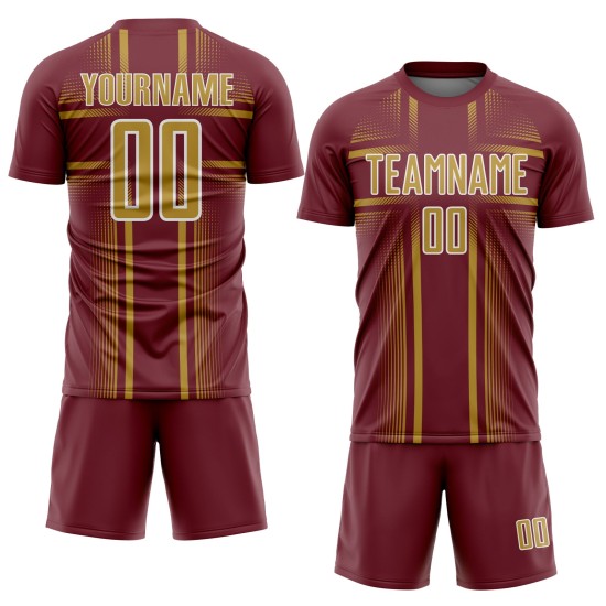Maglia da calcio personalizzata bordeaux con vecchia uniforme a sublimazione e linee oro-bianche