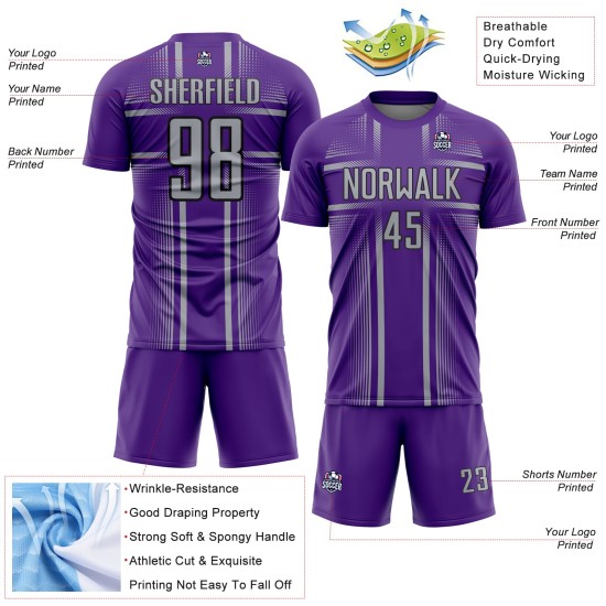Maglia da calcio Purple Lines grigio-nera personalizzata con stampa a sublimazione