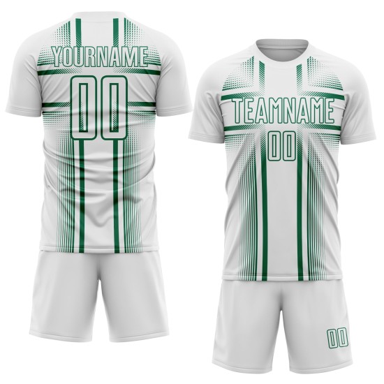 Maglia da calcio verde uniforme bianca con linee sublimatiche Kelly Custom