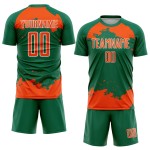 Maglia da calcio uniforme astratta con arte personalizzata in sublimazione, frammento arancione-bianco Kelly Green