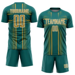 Maglia da calcio personalizzata Old Lines Sublimation Uniform Teal Oro-Bianco