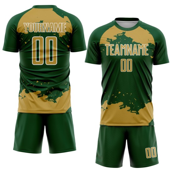 Frammento di maglia da calcio, uniforme verde, arte astratta oro-bianco, stampa a sublimazione personalizzata