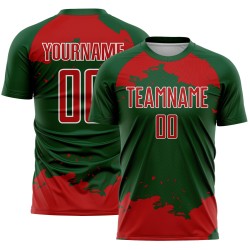 Maglia da calcio personalizzata con stampa artistica a sublimazione astratta, frammento verde-rosso-bianco