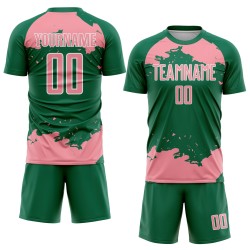Maglia verde personalizzata Kelly, frammento artistico, stampa astratta rosa-bianca, sublimazione, calcio medio