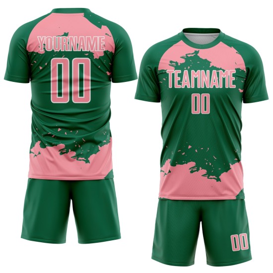 Maglia verde personalizzata Kelly, frammento artistico, stampa astratta rosa-bianca, sublimazione, calcio medio
