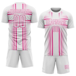 Maglia da calcio con stampa a sublimazione uniforme, linee personalizzate bianche e rosa