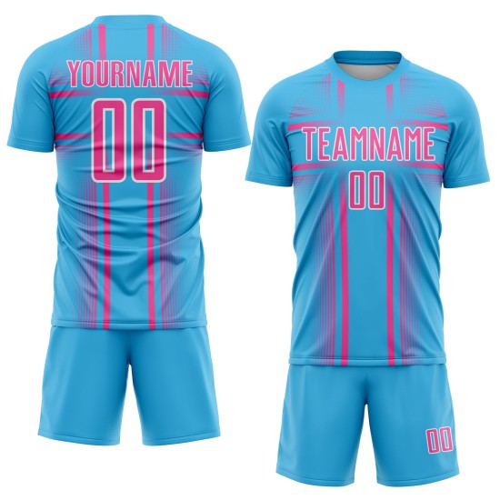 Maglia da calcio personalizzata Sky Lines rosa-bianca blu con stampa sublimatica