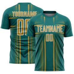Maglia da calcio personalizzata Old Lines Sublimation Uniform Teal Oro-Bianco