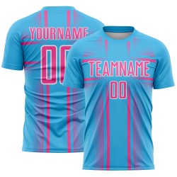 Maglia da calcio personalizzata Sky Lines rosa-bianca blu con stampa sublimatica