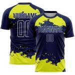 Maglia personalizzata, uniforme, arte, giallo-bianco, neon, astratto, calcio, frammento blu navy, sublimazione