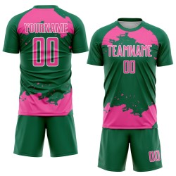 Maglia da calcio Kelly uniforme con stampa astratta, stampata a sublimazione, colore rosa-bianco, frammento verde personalizzato