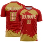 Maglia da calcio personalizzata con stampa sublimatica di frammenti di arte astratta antica, oro e bianco rosso