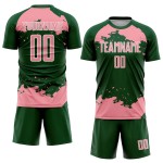 Frammento di uniforme da calcio con stampa a sublimazione astratta rosa-bianca su maglia verde personalizzata