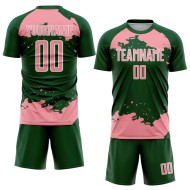 Frammento di uniforme da calcio con stampa a sublimazione astratta rosa-bianca su maglia verde personalizzata