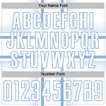 Maglia da calcio bianca con linee azzurre personalizzate con stampa a sublimazione