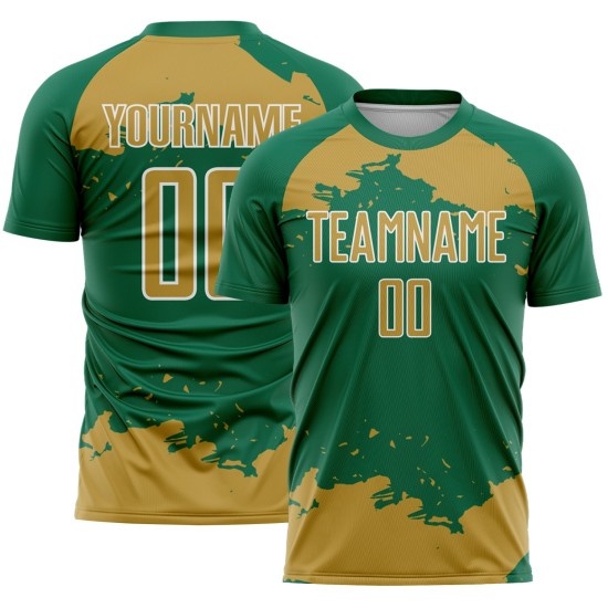 Maglia da calcio Kelly Soccer, vecchia uniforme con stampa a sublimazione, personalizzata con frammenti astratti, verde oro e bianco