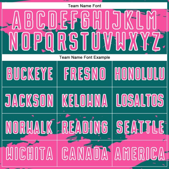 Maglia da calcio personalizzata con frammento astratto color verde acqua, uniforme rosa-bianca, stampata a sublimazione artistica