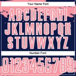 Maglia da calcio personalizzata con stampa a sublimazione, motivo astratto rosa-bianco blu navy, frammento d'arte di medie dimensioni