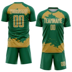 Maglia da calcio Kelly Soccer, vecchia uniforme con stampa a sublimazione, personalizzata con frammenti astratti, verde oro e bianco