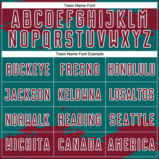 Maglia personalizzata uniforme con frammento di arte calcistica astratta color cremisi-bianco-verde acqua